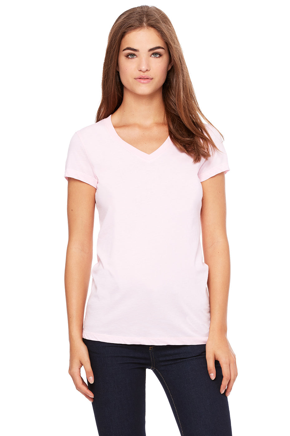 V-neck Short Sleeve Slim fit Jersey Top/Tee-Pink