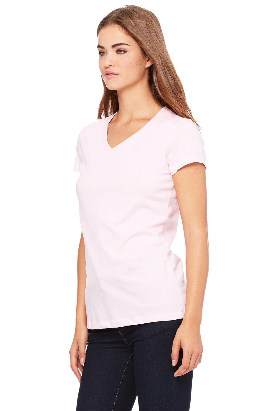 V-neck Short Sleeve Slim fit Jersey Top/Tee-Pink