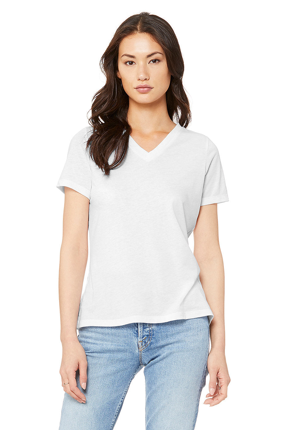 V-neck Short Sleeve Unisex Jersey Tee-White