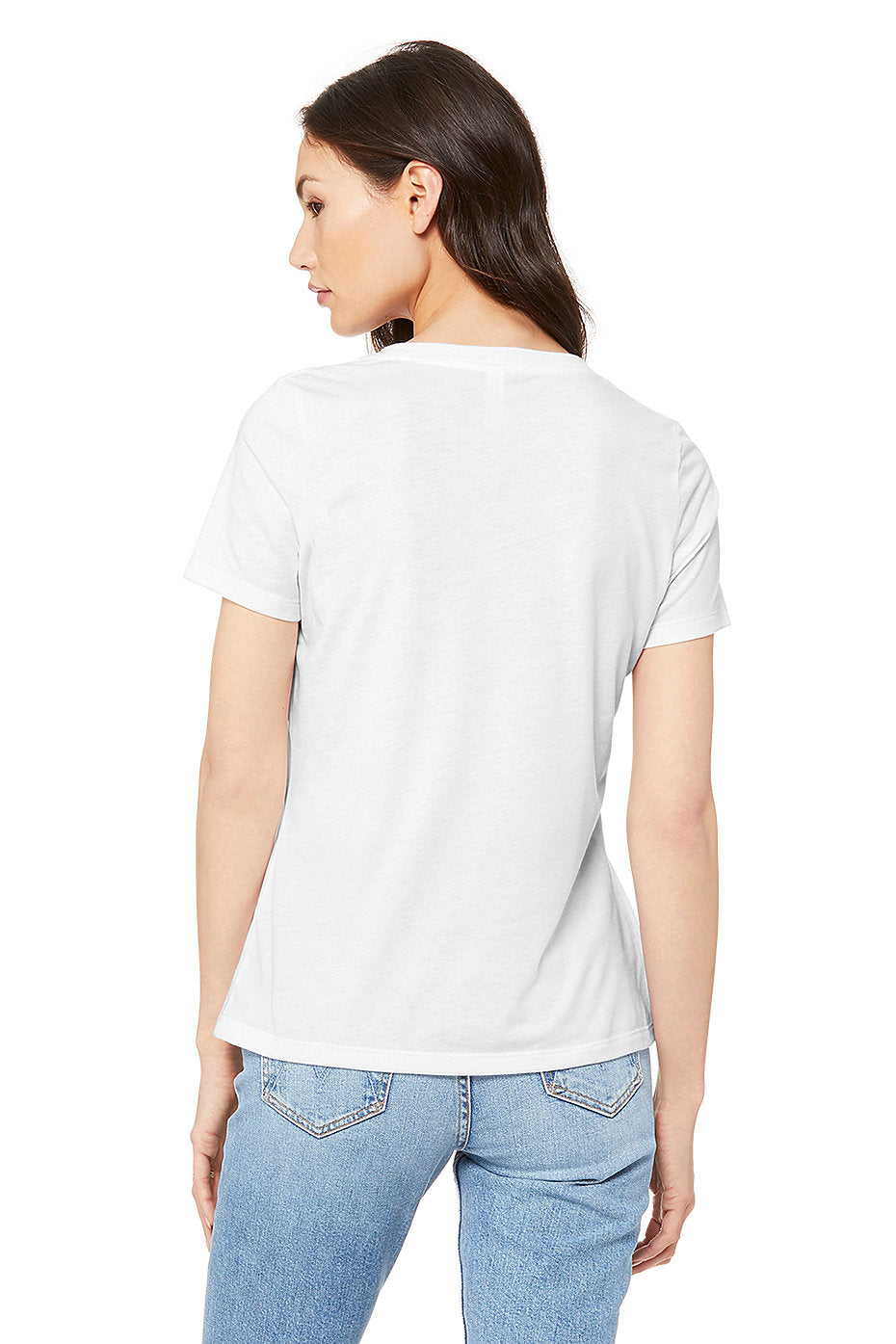 V-neck Short Sleeve Unisex Jersey Tee-White